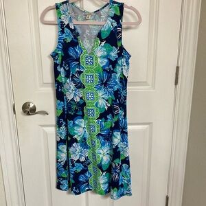 Hatley French Terry Blue & Green Floral Dress Size Small
